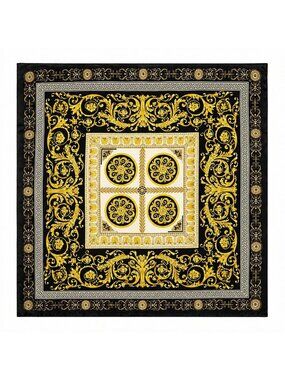 Luxury Gold Baroque Satin Square Scarf for Women – Black & Gold Ornate Chain
